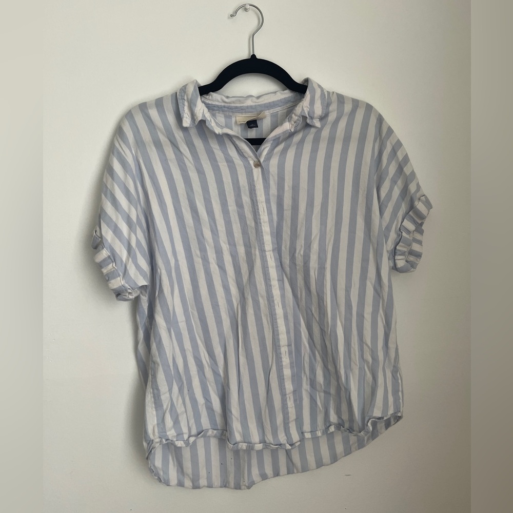 Blue and white striped button down